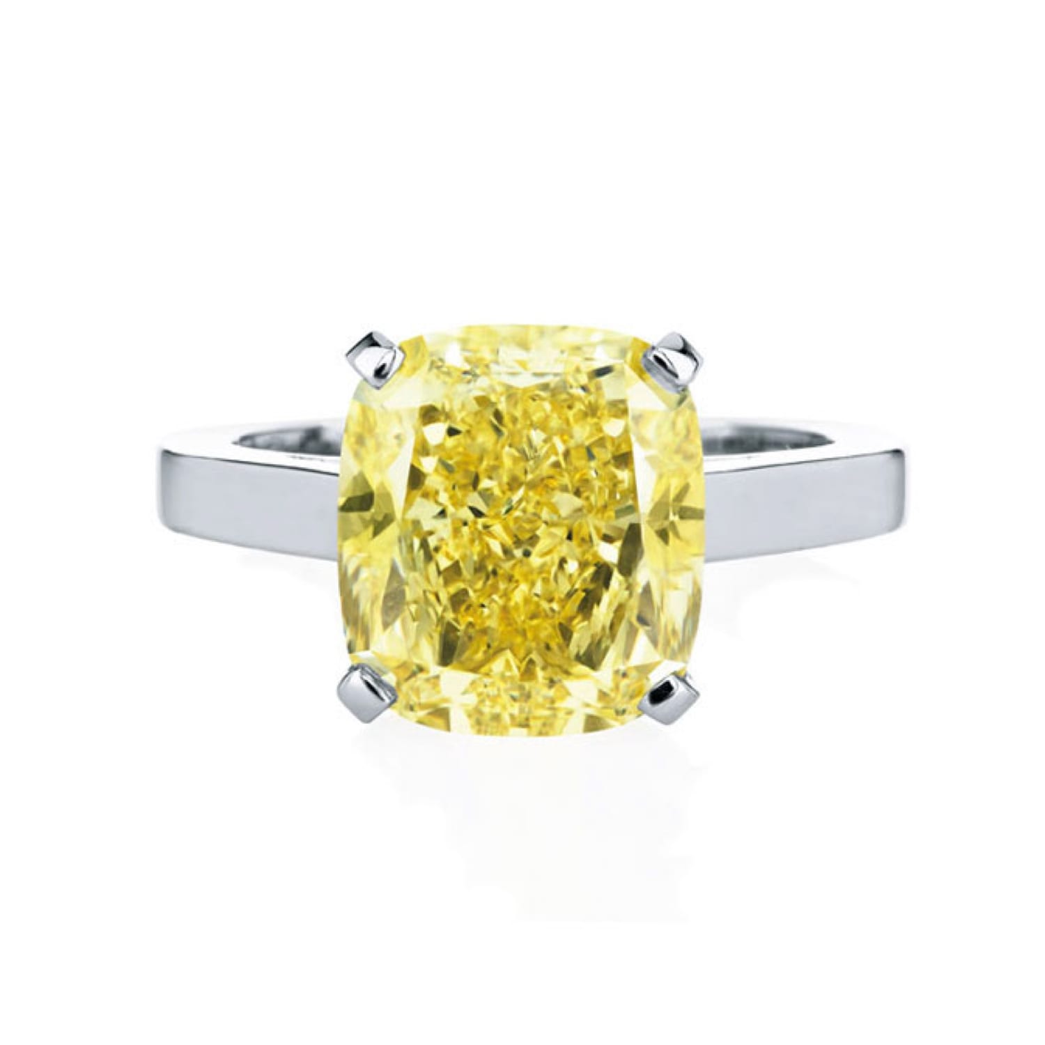 Fancy Vivid Yellow Cushion Ring — 3.01 ct