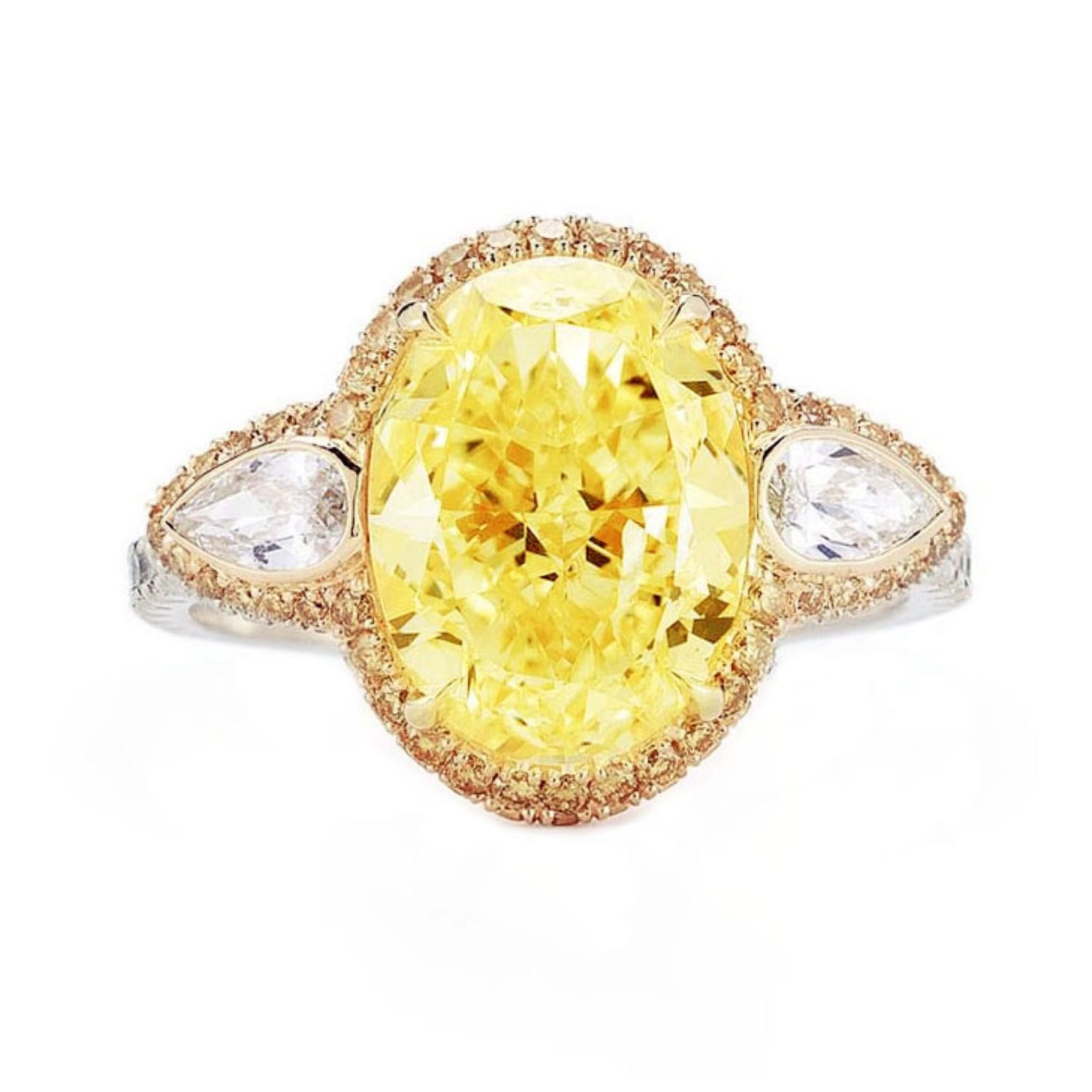 Fancy Intense Yellow Oval Trilogy — 4.20 ct